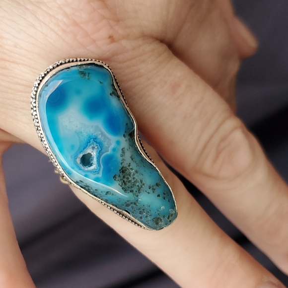 New Overzized Solar Quartz Agate 925 Silver Statement Ring. - Picture 9 of 16